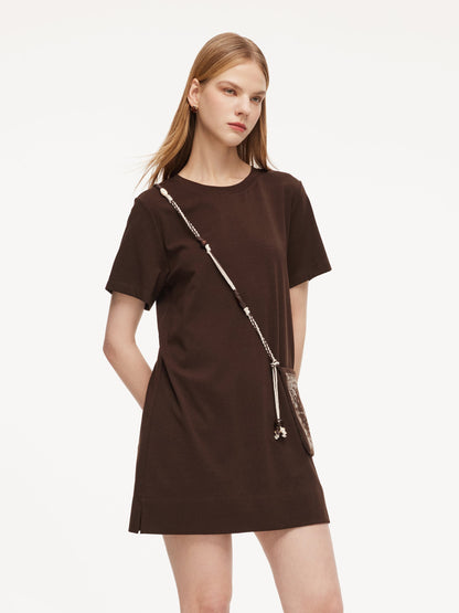 Round Neck Women Long T-Shirt With Crossbody Bag