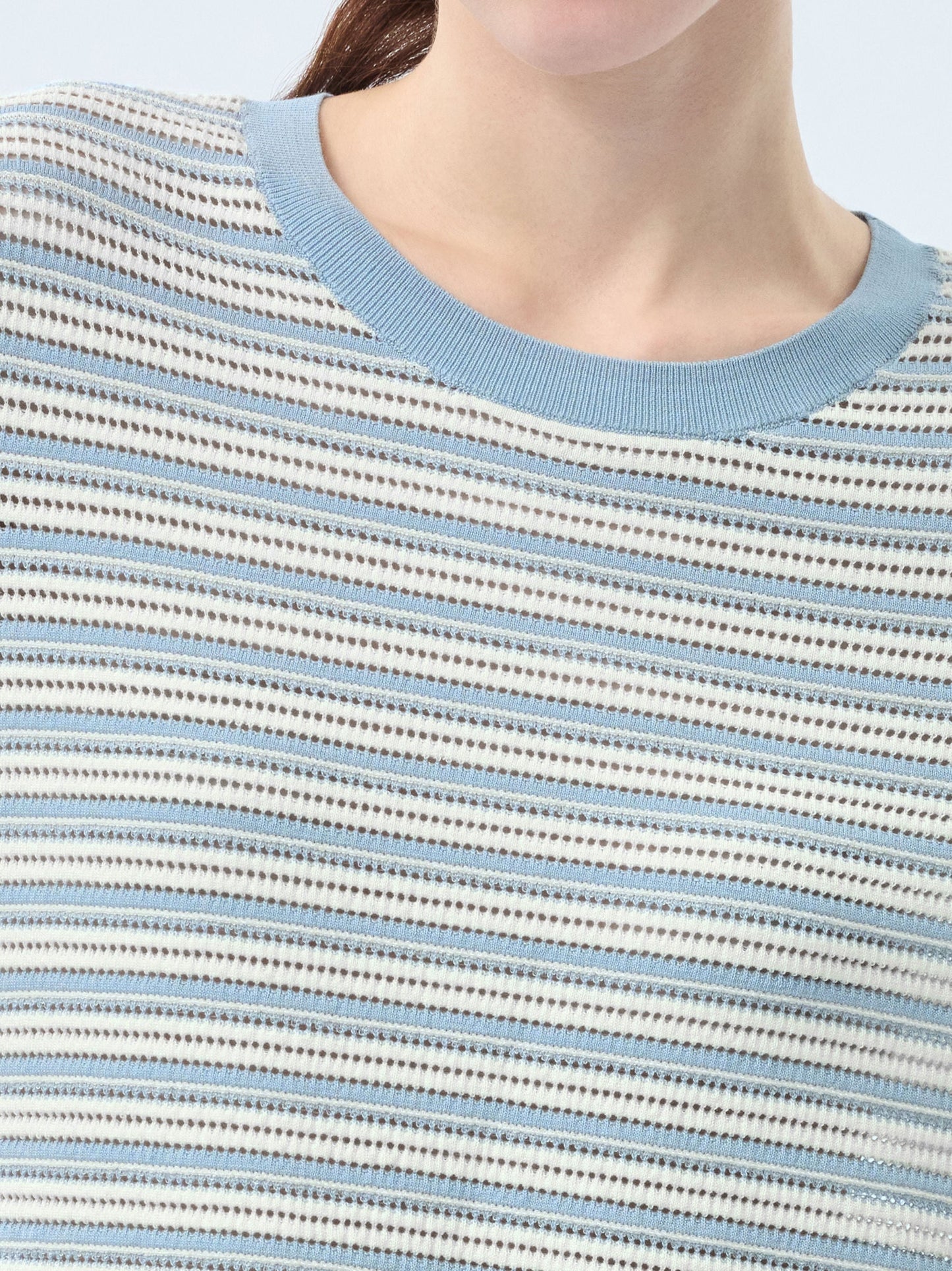 Lyocell Blend Blue And White Stripe Women Knit Top