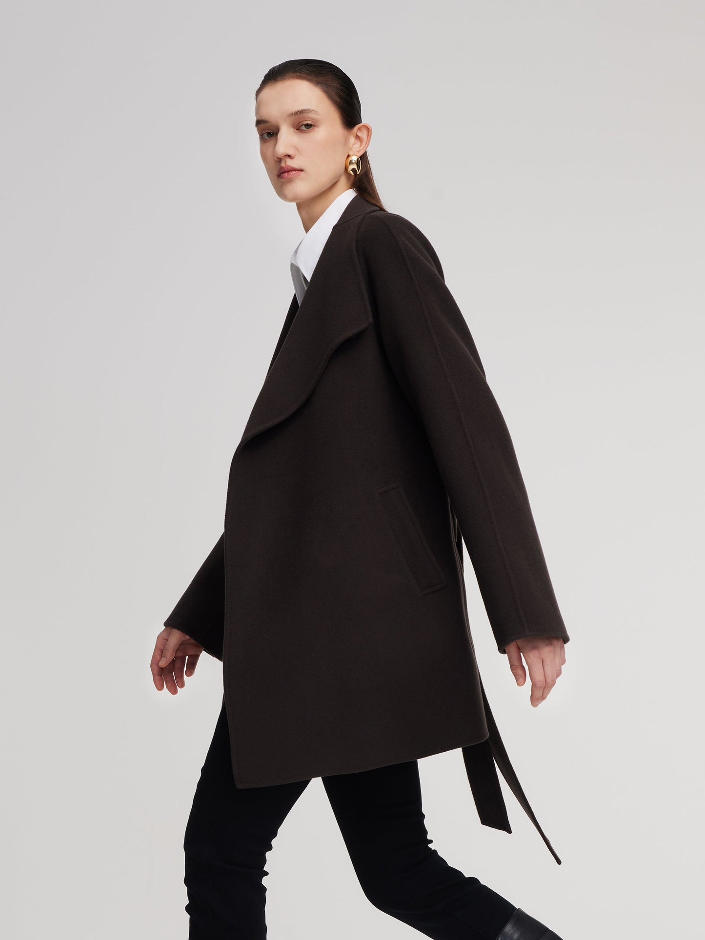 Cashmere Wool Blend Convertible Collar Women Wrap Coat