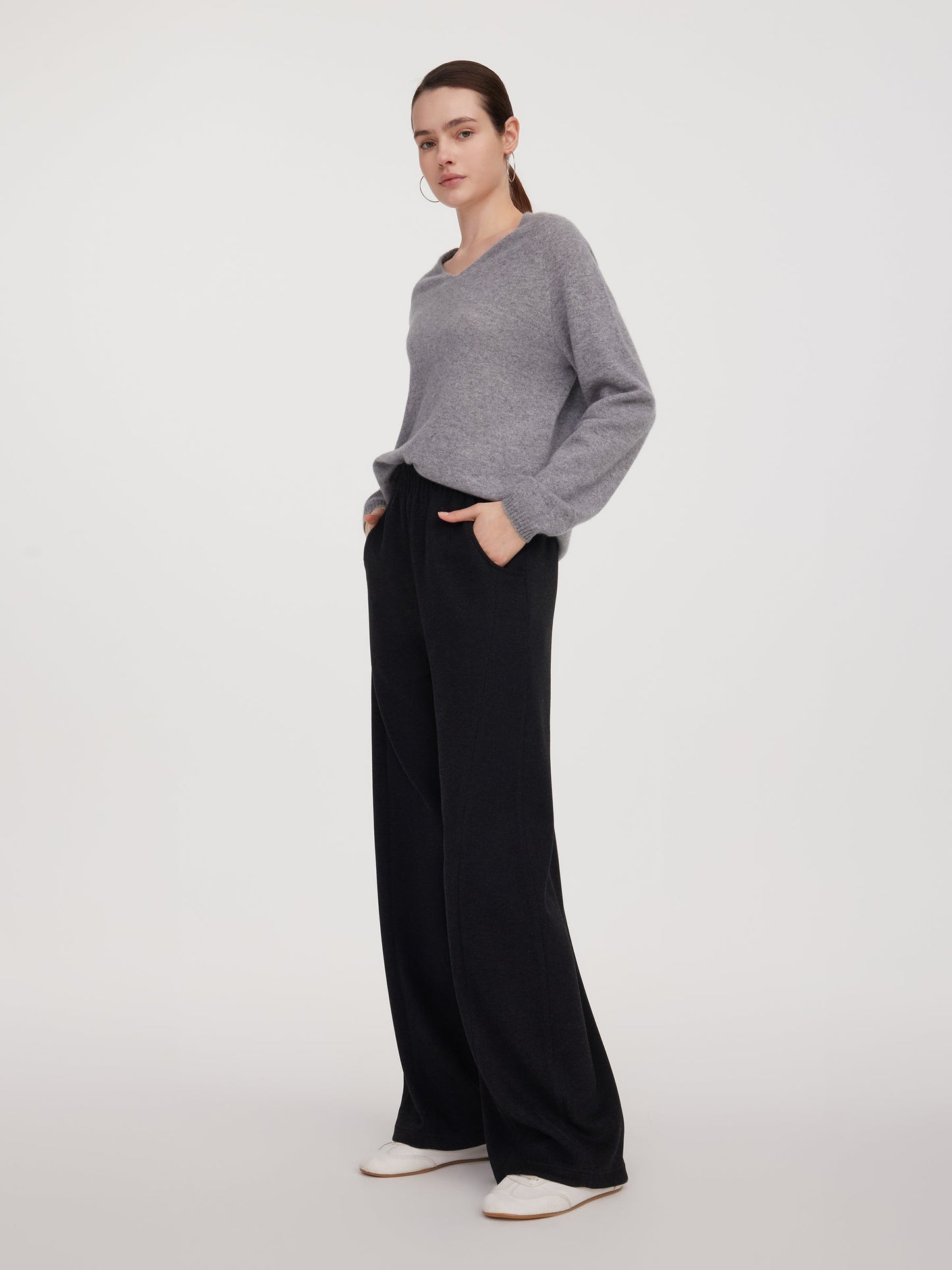 Elastic Waist Women Curved Leg Pants
