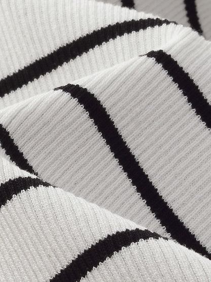 Tencel Stripe Women Short Sleeve Cardigan