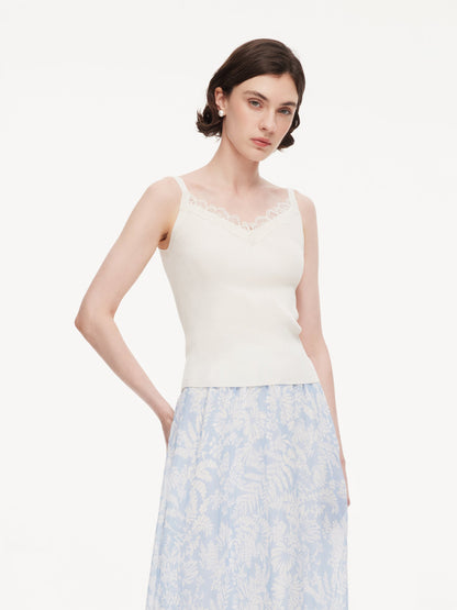 Triacetate Lyocell Blend Lace Trim Women Camisole