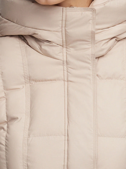 Windproof Hooded Goose Down Coat With Belt