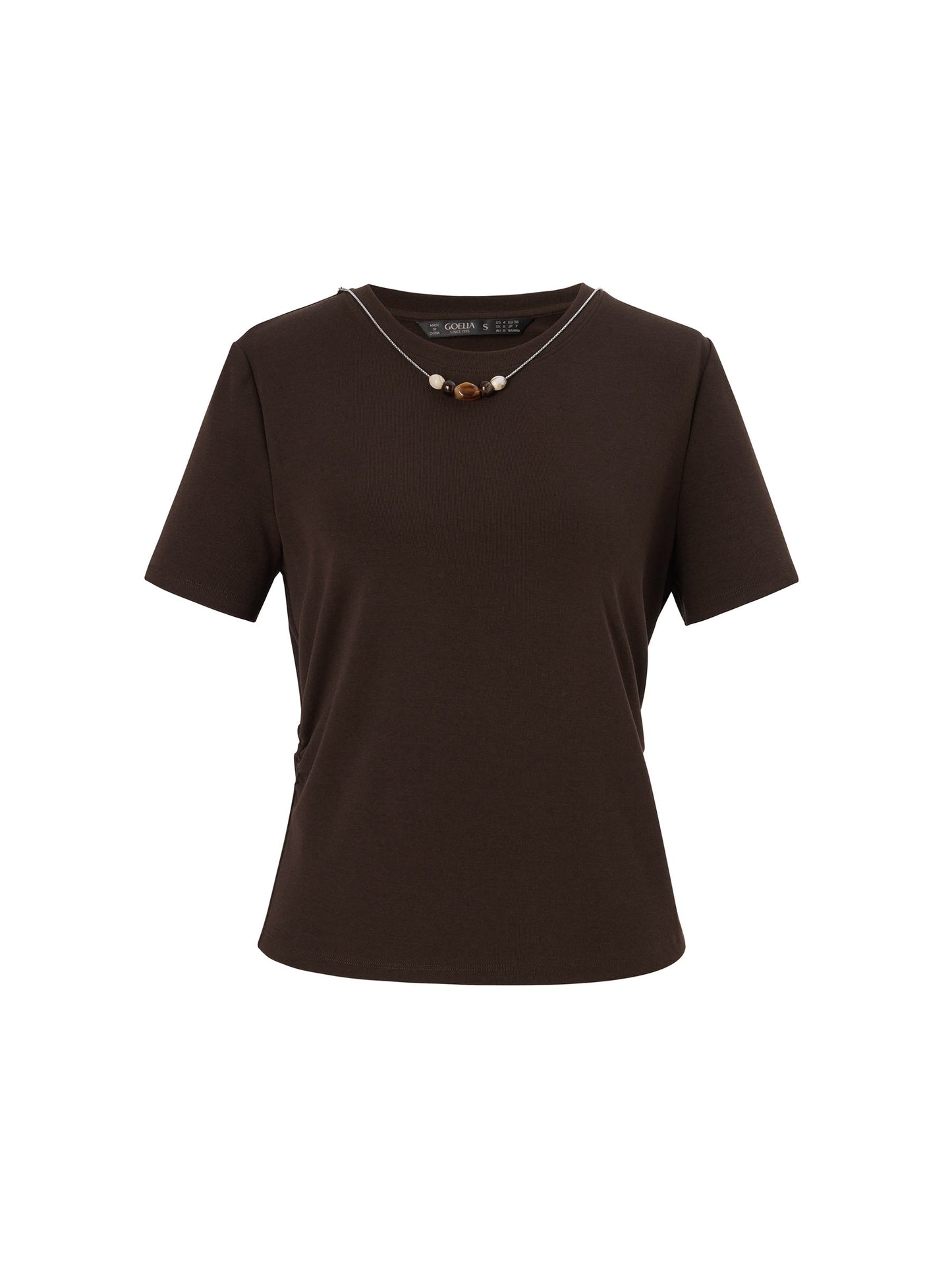 Side Twist Women T-Shirt With Detachable Beaded Necklace