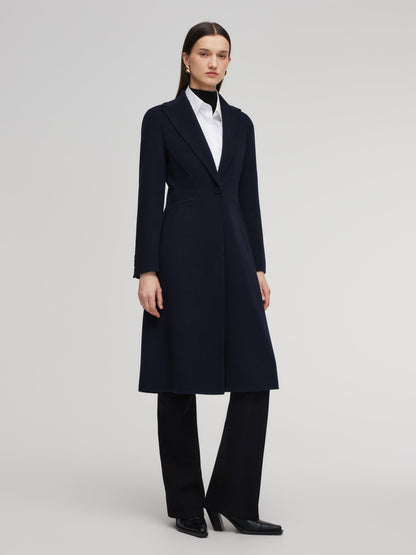 100% Wool Double-Faced Gathered Waist Women Overcoat