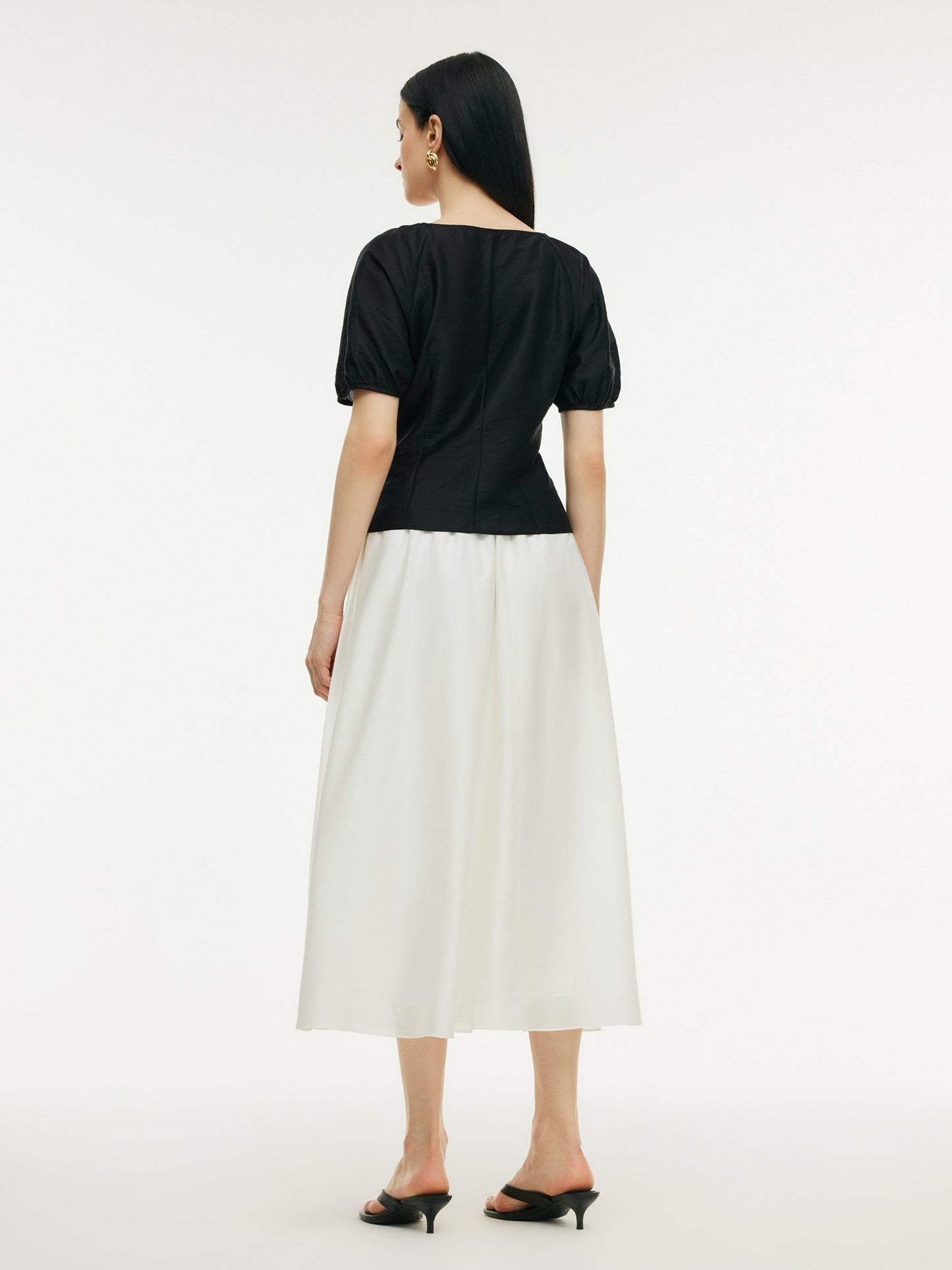 Tencel Blend Twist Front Top And A-Line Skirt Two-Piece Set