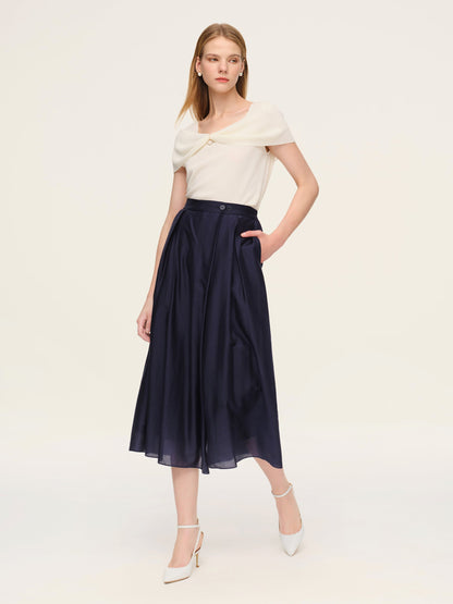 Tencel Blend Adjustable Waist Women A-Line Culottes