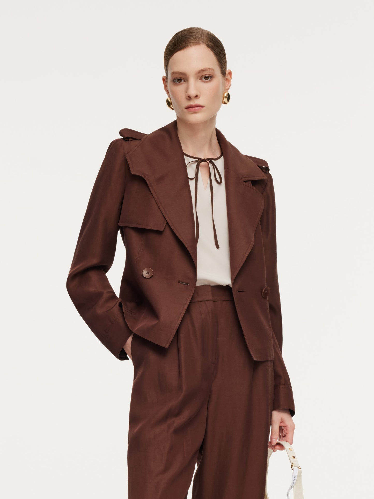 Tencel Acetate Linen Blend Women Trench Jacket With Belt