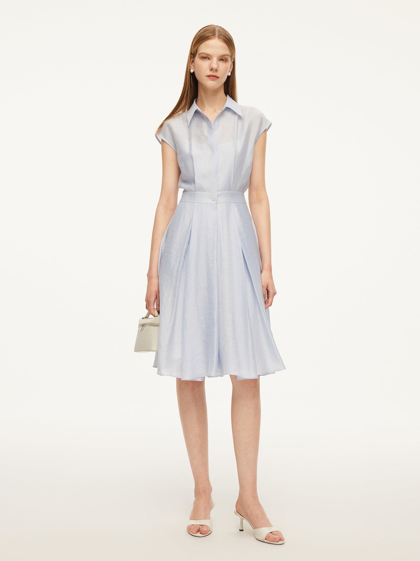 Tencel Acetate Linen Blend Cap Sleeve Women Midi Shirt Dress