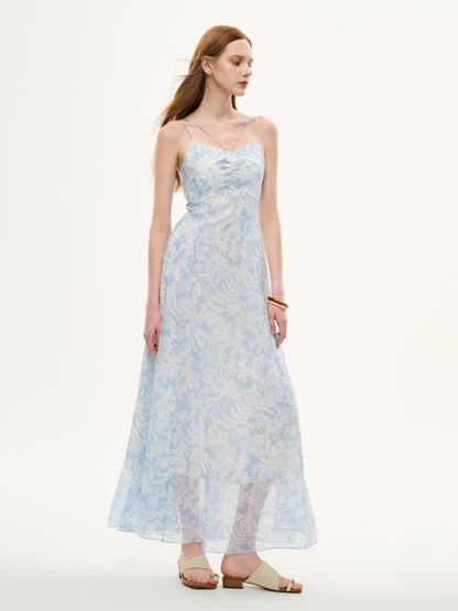 10MM Mulberry Silk Floral Print Women Strap Maxi Dress