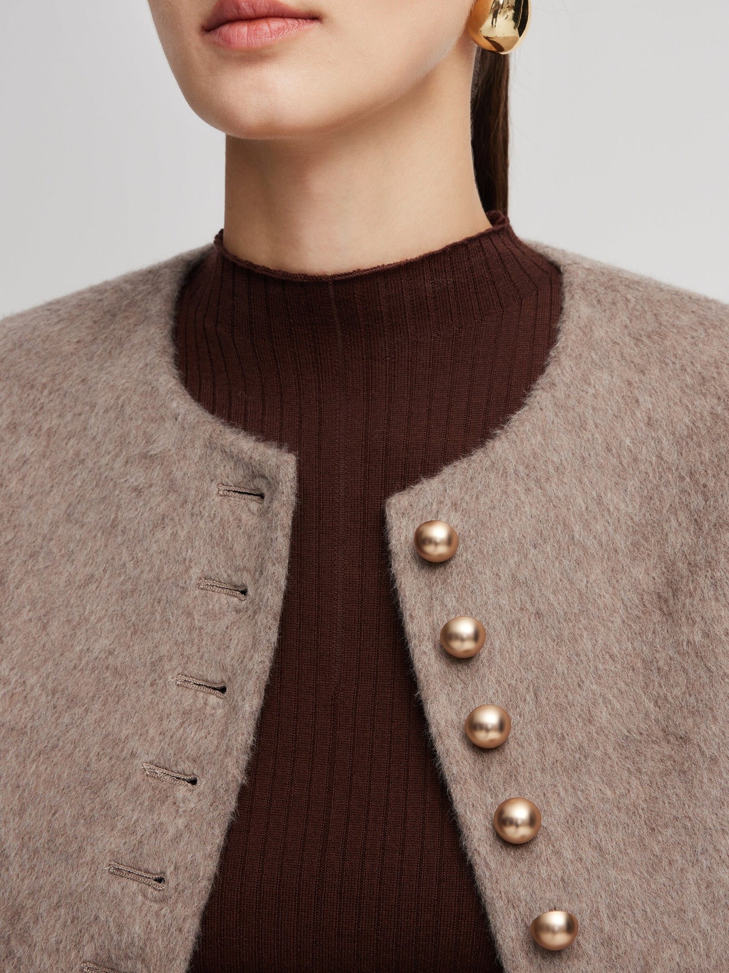 Alpaca Wool Blend Round Neck Women Jacket