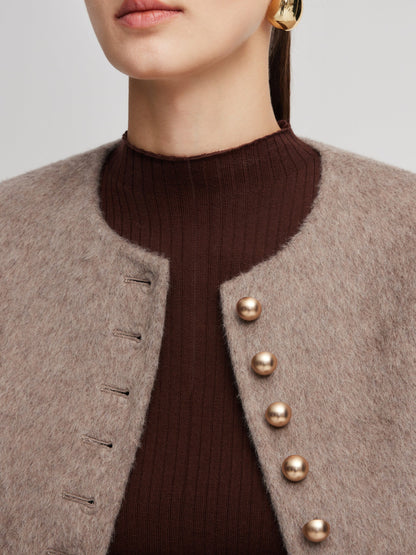 Alpaca Wool Blend Round Neck Women Jacket