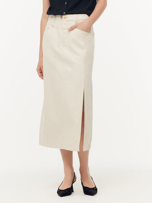 100% Cotton Denim Adjustable Waist Women Slit Skirt