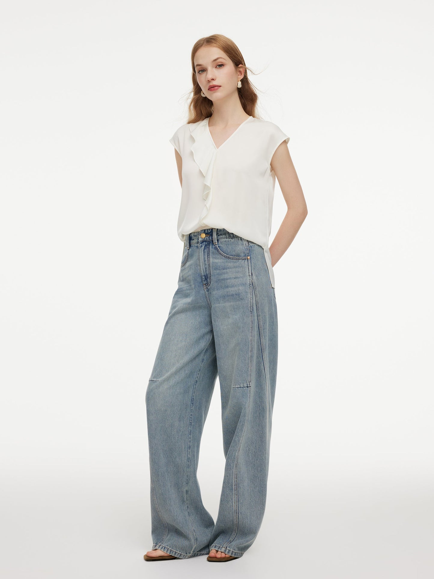 22MM Mulberry Silk Asymmetrical Ruffle Women Blouse