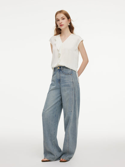22MM Mulberry Silk Asymmetrical Ruffle Women Blouse