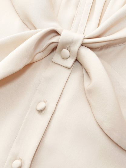22MM Mulberry Silk Women Bow Tie Neck Shirt