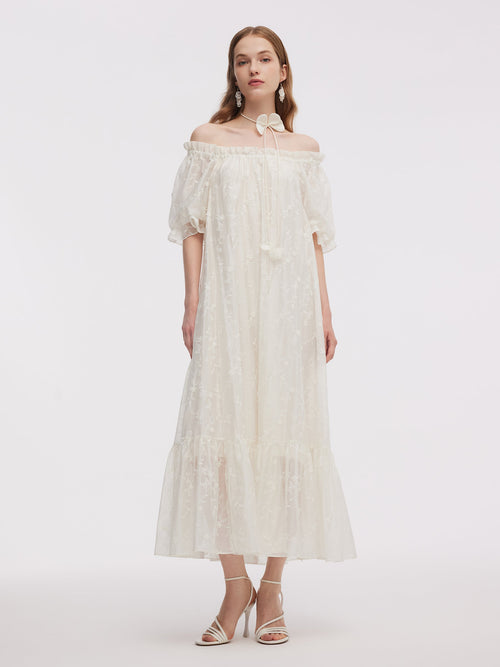 Tencel Blend Embroidered Women Maxi Dress