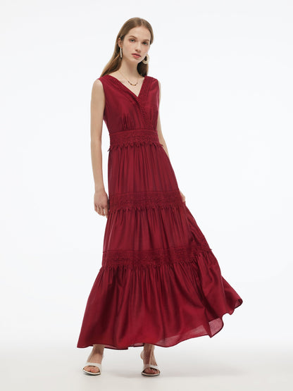 Tencel Lace Trim Women Maxi Vest Dress