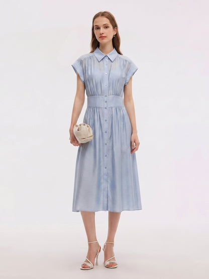Tencel Blend Women Midi Shirt Dress With Slip