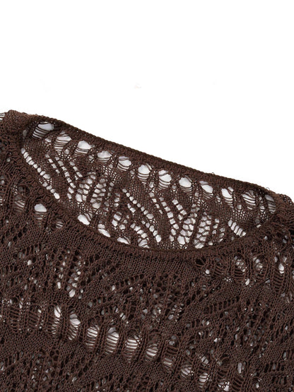 Cotton Blend Open-Knit Top And Camisole Two-Piece Set