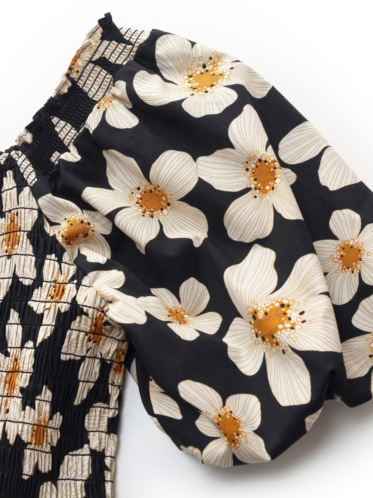Cotton Stretch Floral Print Women Smocked Maxi Dress