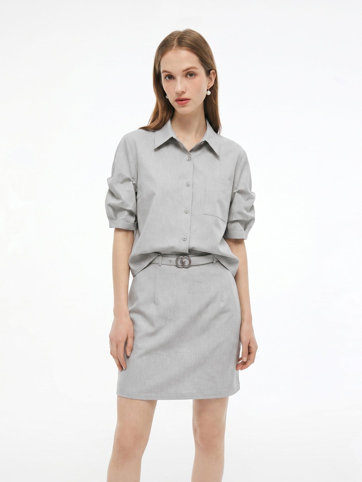 Lyocell Linen Blend Mock-Layered Women Mini Shirt Dress