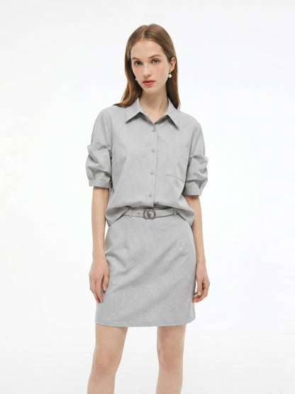 Lyocell Linen Blend Mock-Layered Women Mini Shirt Dress