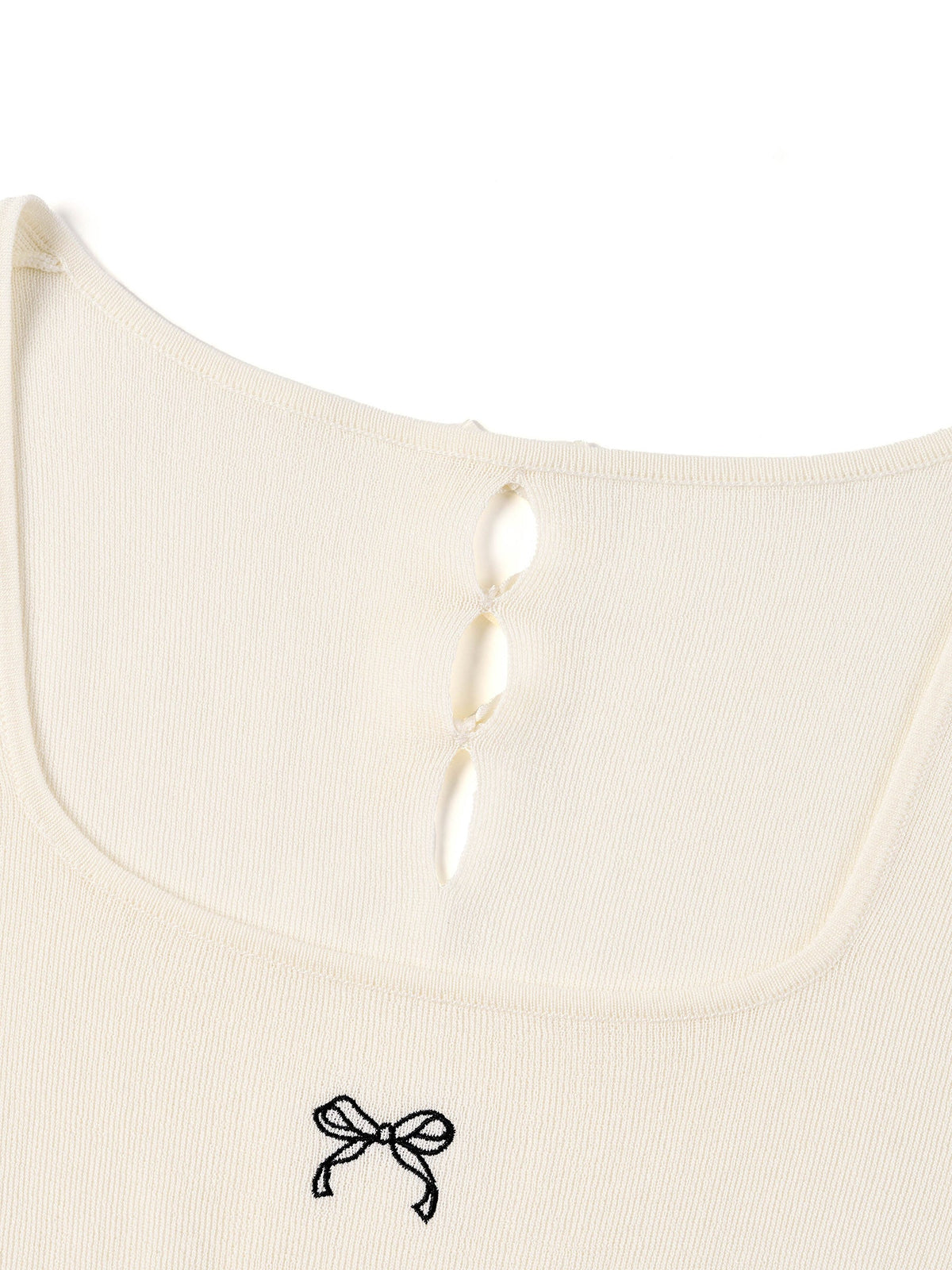Lyocell Blend Bowknot Embroidered Women Square Neck Knit Top