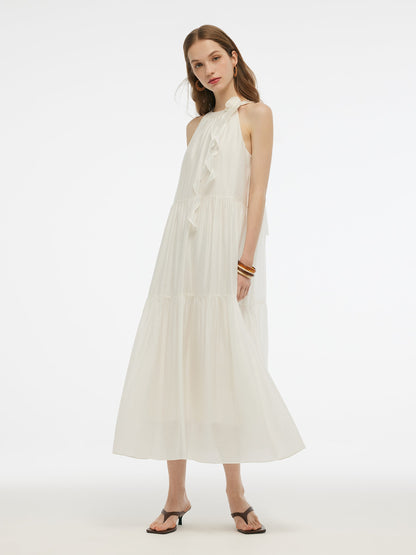 Tencel Blend Halter Maxi Dress With Detachable Flower