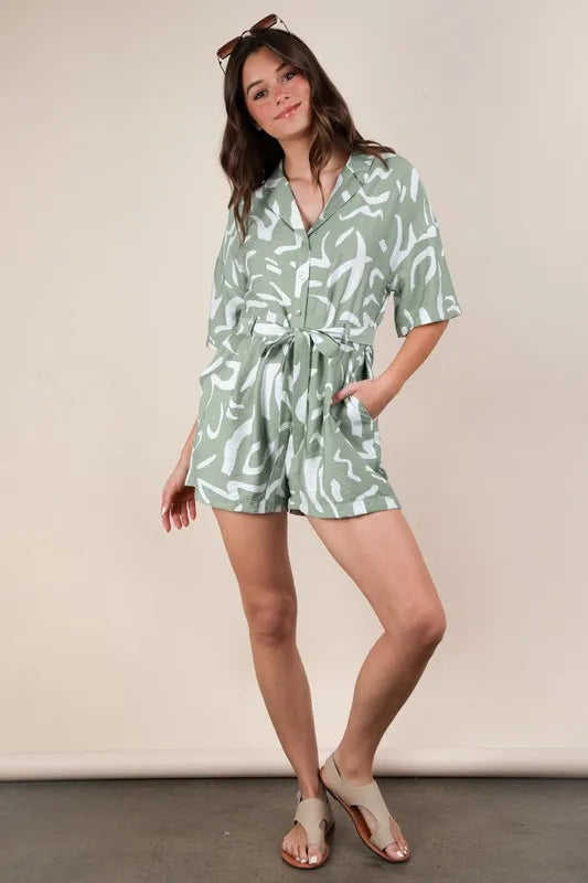 VERY J Oversized Printed Button Down Resort Romper