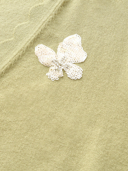 Tencel Blend Butterfly Embroidered Women Knit Top