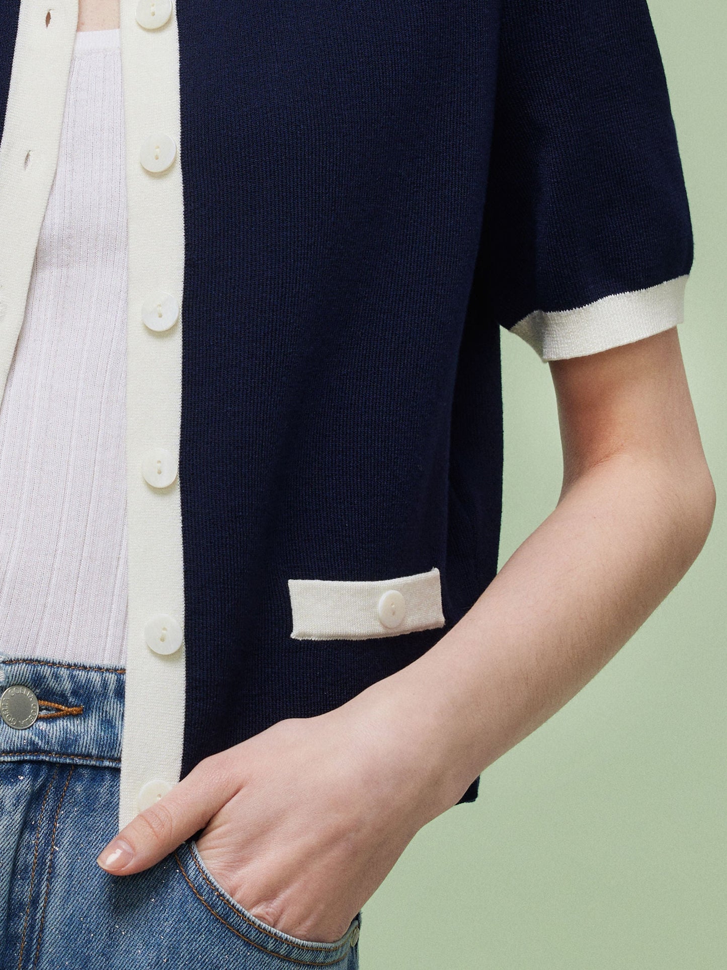 Lyocell Blend Contrast Trim Women Cardigan
