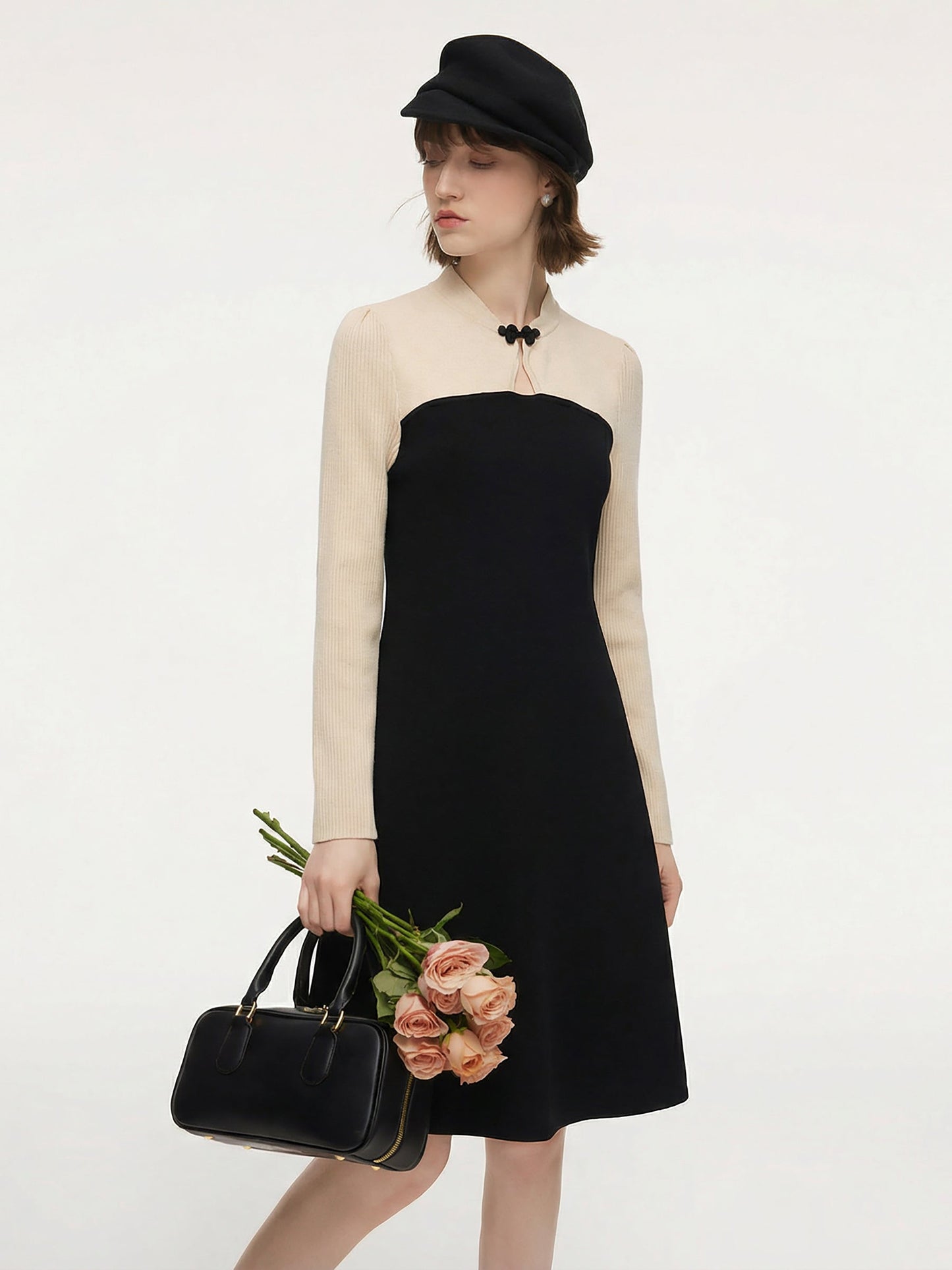 Lyocell Wool Blend Women Knit Qipao Midi Dress