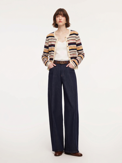 100% Cotton Multicolored Stripe Women Cardigan