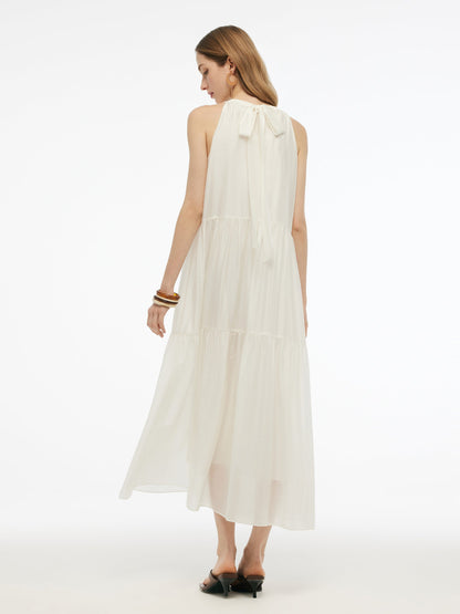 Tencel Blend Halter Maxi Dress With Detachable Flower