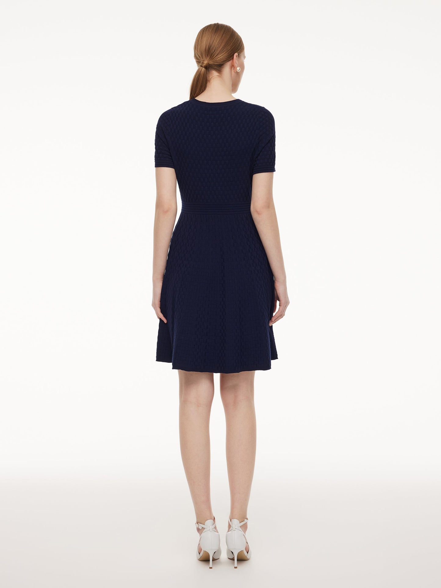 Tencel Blend Gathered Waist Women Textured Midi Dress