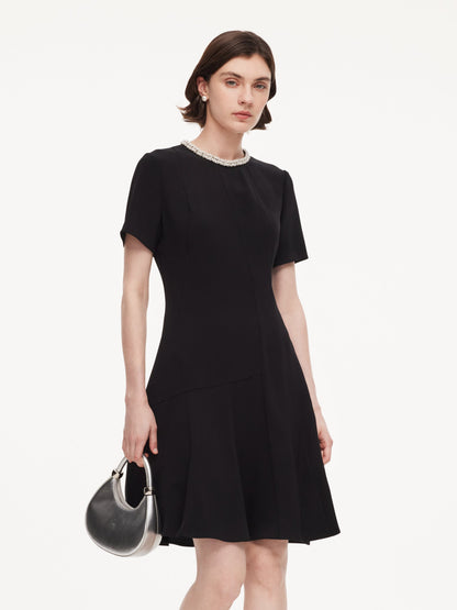Triacetate Blend Beaded Neck Women Mini Dress