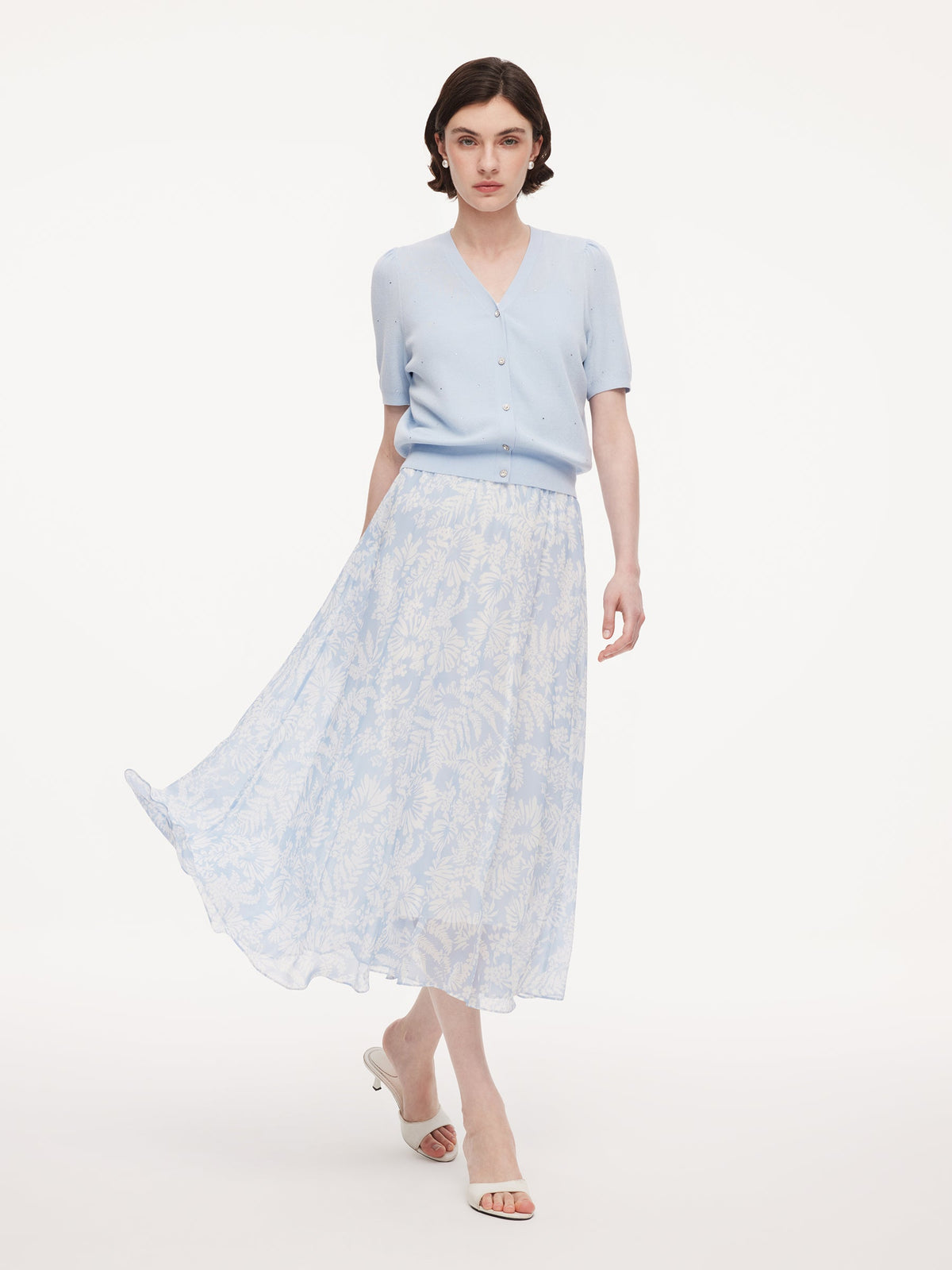 10MM Mulberry Silk Floral Print Women Skirt With Scrunchie