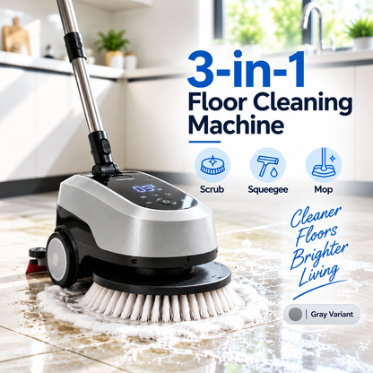 UltraClean 3-in-1 Electric Floor Scrubber – Rotating Brush, Squeegee & Mop Cleaning System