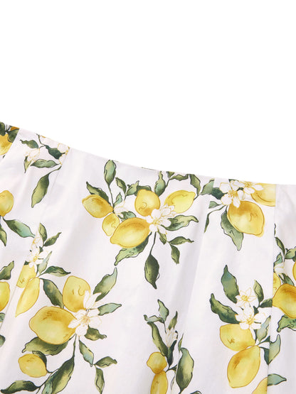 Cotton Lemon Print Women A-Line Skirt