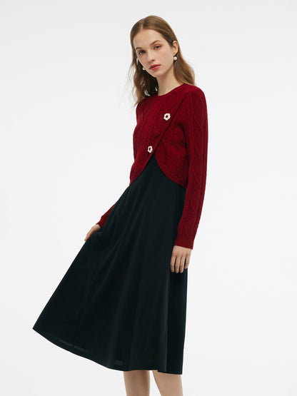 Lyocell Wool Blend Sweater And Knit Vest Dress Two-Piece Set