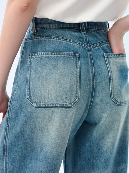 100% Cotton Denim Women Curved Leg Jeans