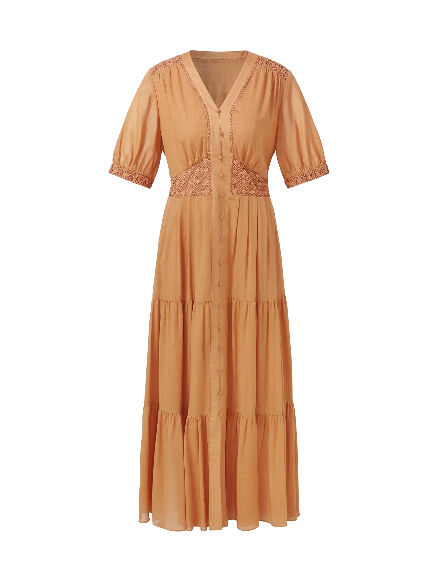 100% Cotton Patchwork Lace Embroidered Women Maxi Dress