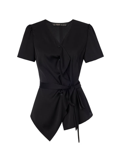 22MM Mulberry Silk Asymmetrical Hem Women Blouse With Ribbon