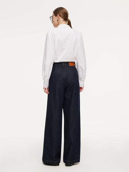 Denim Adjustable Waist Women Wide Leg Jeans