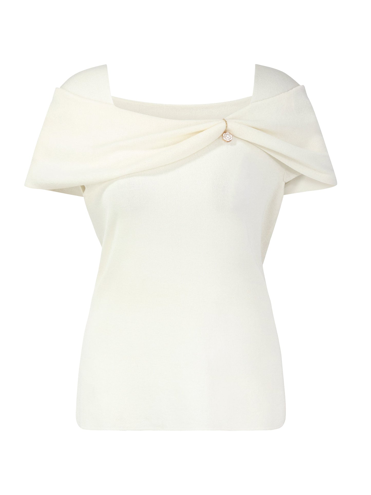 Lyocell Blend Off Shoulder Women Knit Top With Detachable Magnetic Flower