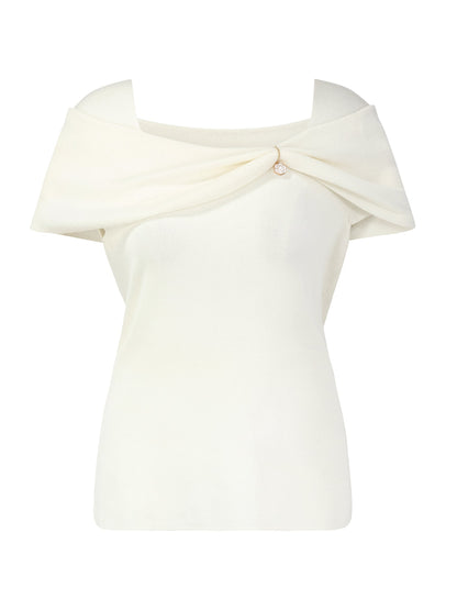 Lyocell Blend Off Shoulder Women Knit Top With Detachable Magnetic Flower