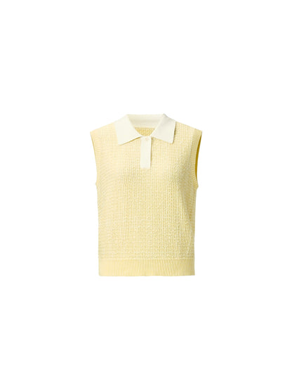 Contrast Collar Women Knit Polo Tank Top