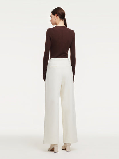 Adjustable Waist Straight Wide Leg Women Pants