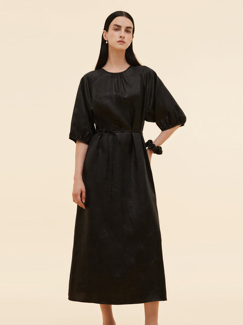 19MM Xiang Yun Silk Jacquard Women Self-Tie Belt Maxi Dress